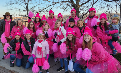 Torchlight Parade crew all dressed in pink